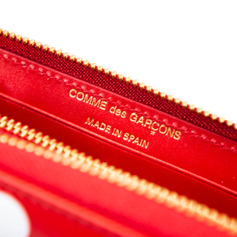 CDG Polka Dot Printed Leather Zip Wallet (Red) - Image 3