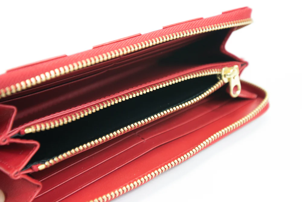 CDG Polka Dot Printed Leather Zip Wallet (Red) - Image 4