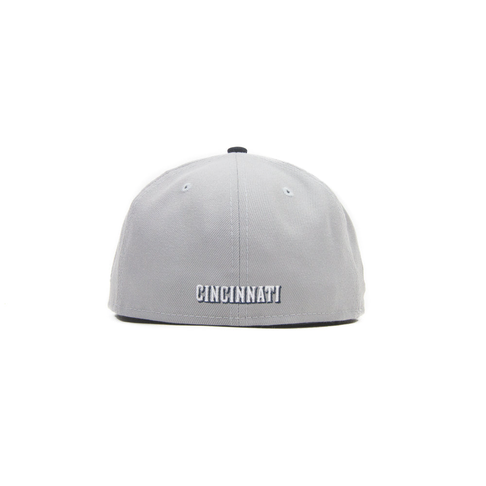 Cincinnati Reds C Font Fitted Cap (Grey/Navy) - Image 3