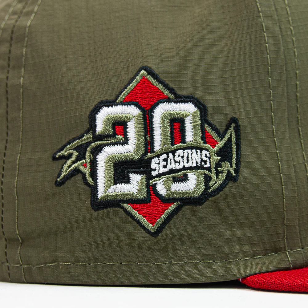 Dayton Dragons 20th Anniversary Fitted Cap (Olive Ripstop/ Red) - Image 3
