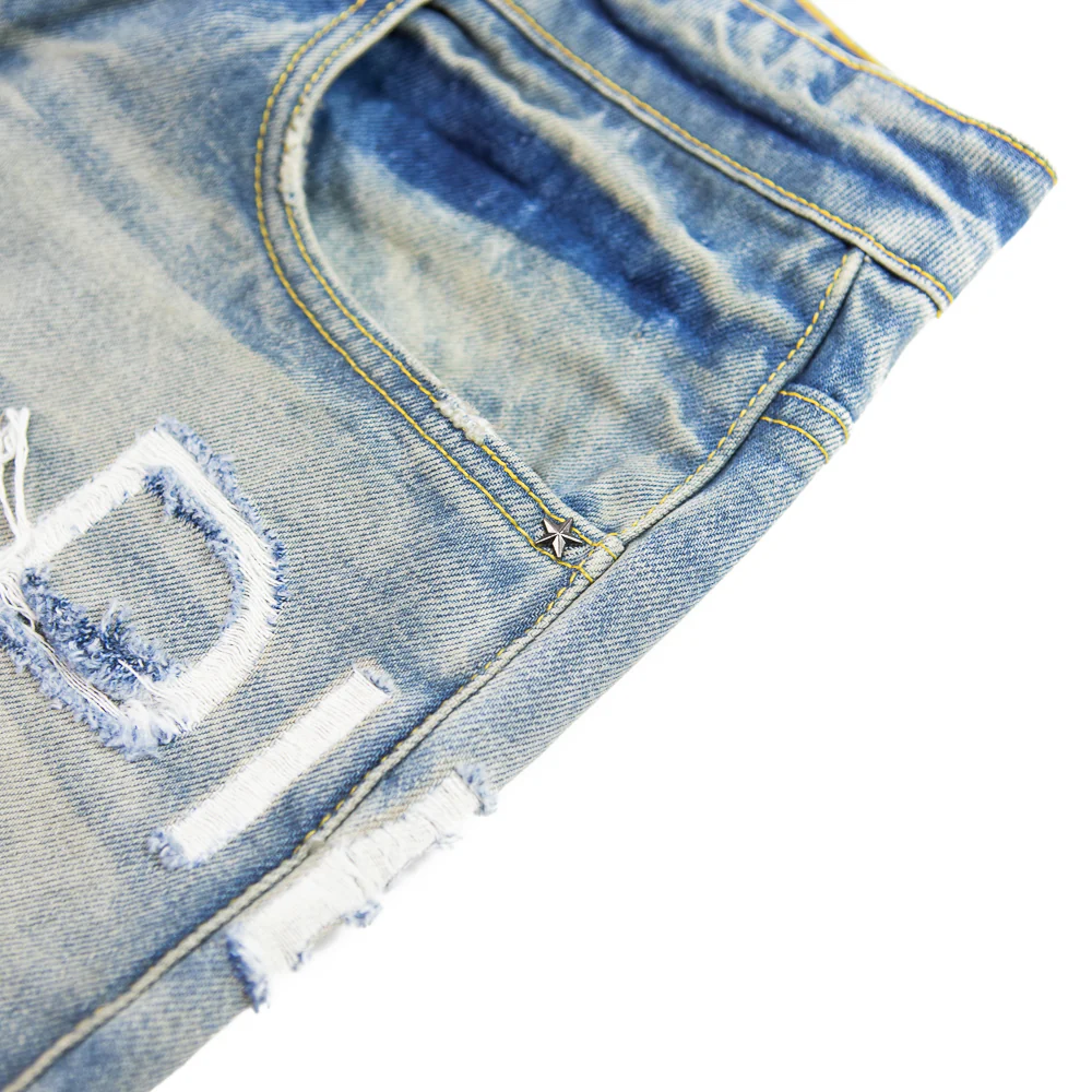 Distressed Stencil Denim (Washed Indigo) - Image 2