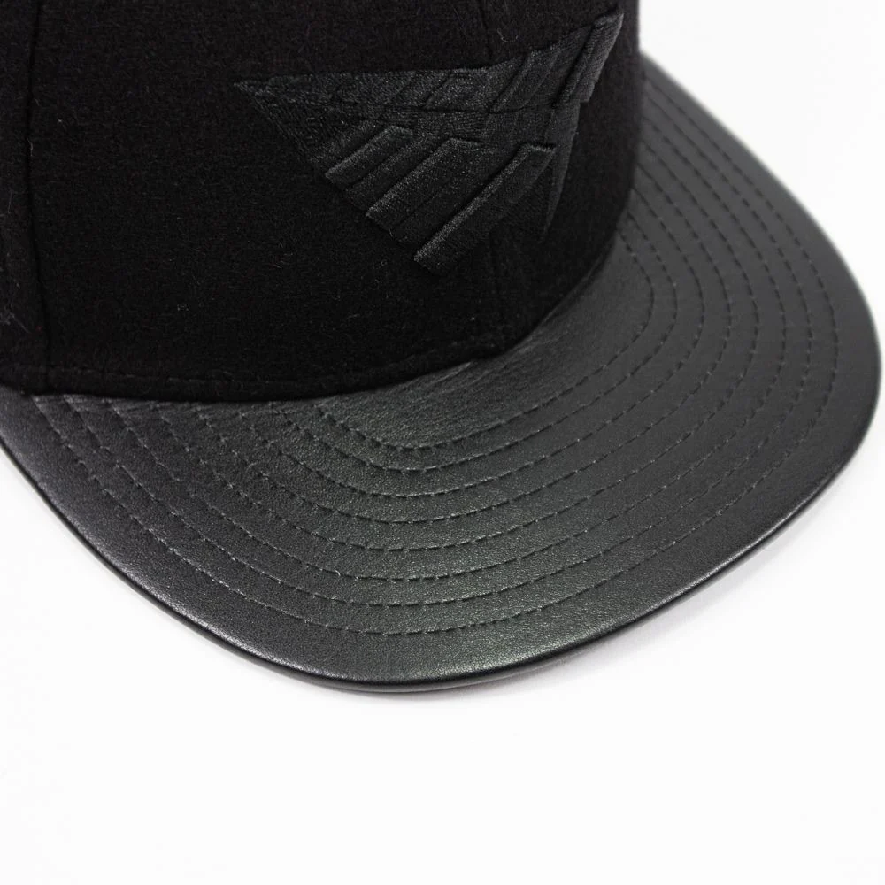 Original Crown Melton Wool & Leather Strapback (Triple Black) - Image 2