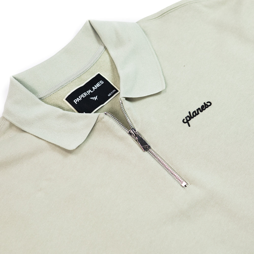 Planes French Terry Script Weld Quarter Zip Polo (Grey) - Image 2