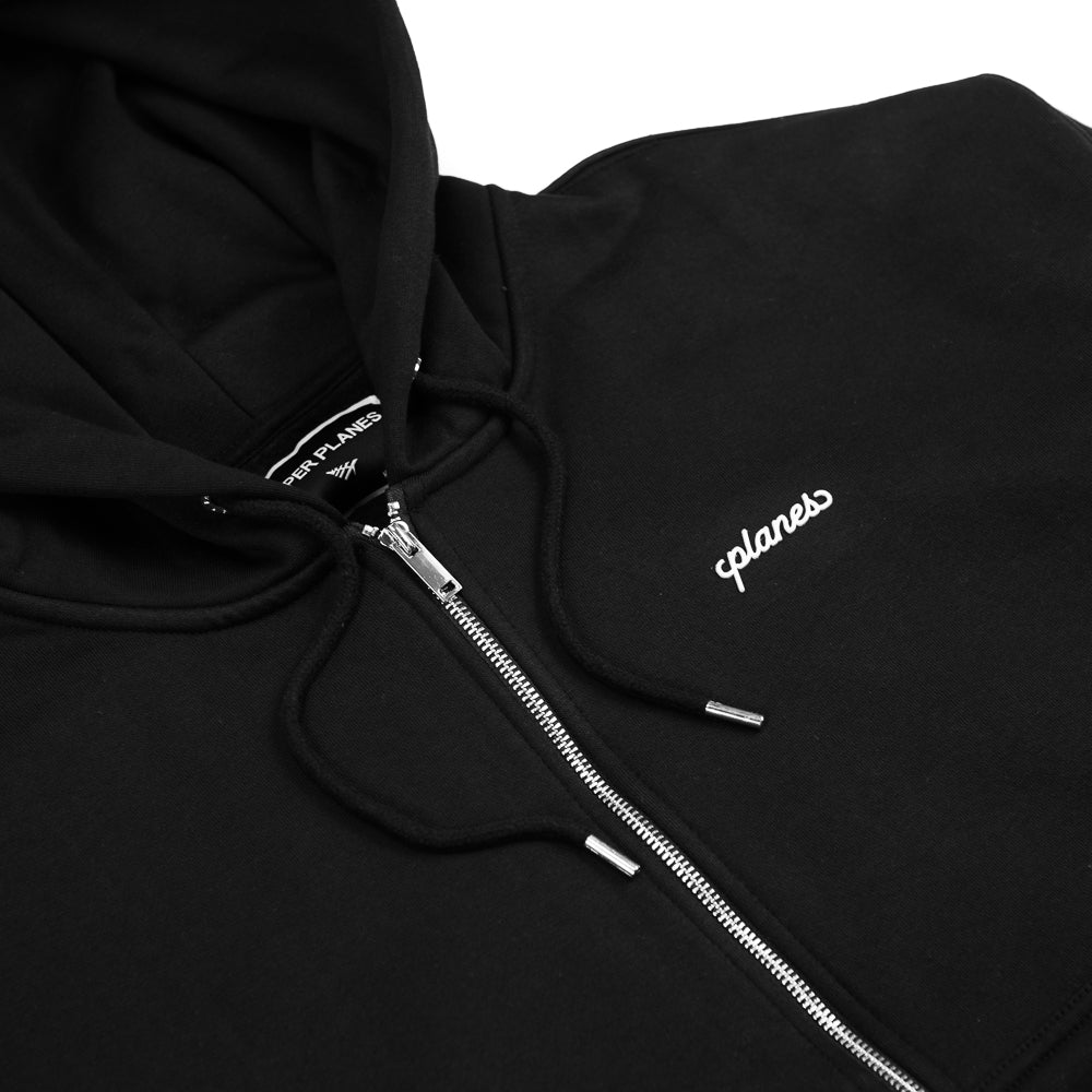 Planes Script Weld Zip-Up Hoodie (Black) - Image 2