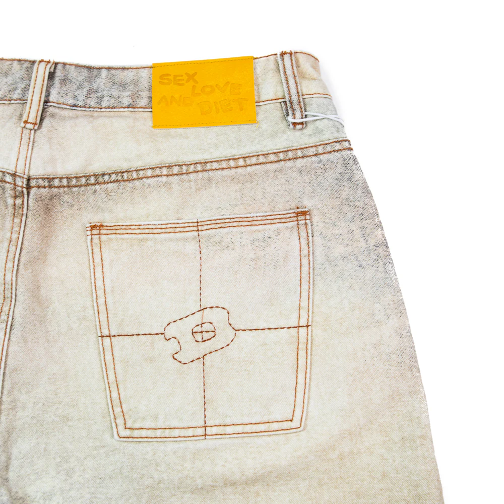 Printed Denim Short (Tan) - Image 2